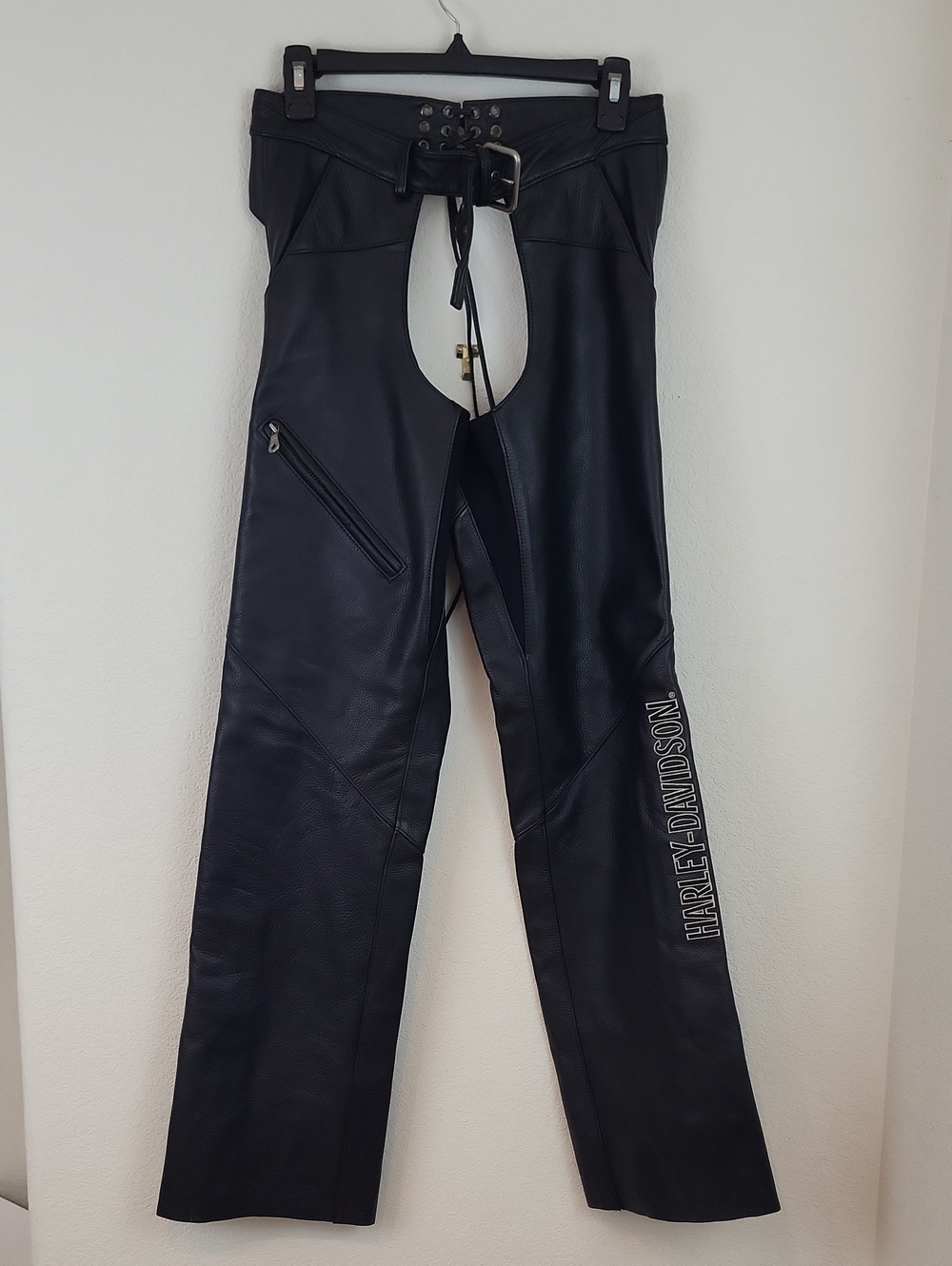 Harley Davidson Black Leather Motorcycle Biker Chaps Women's Small - Picture 2 of 13